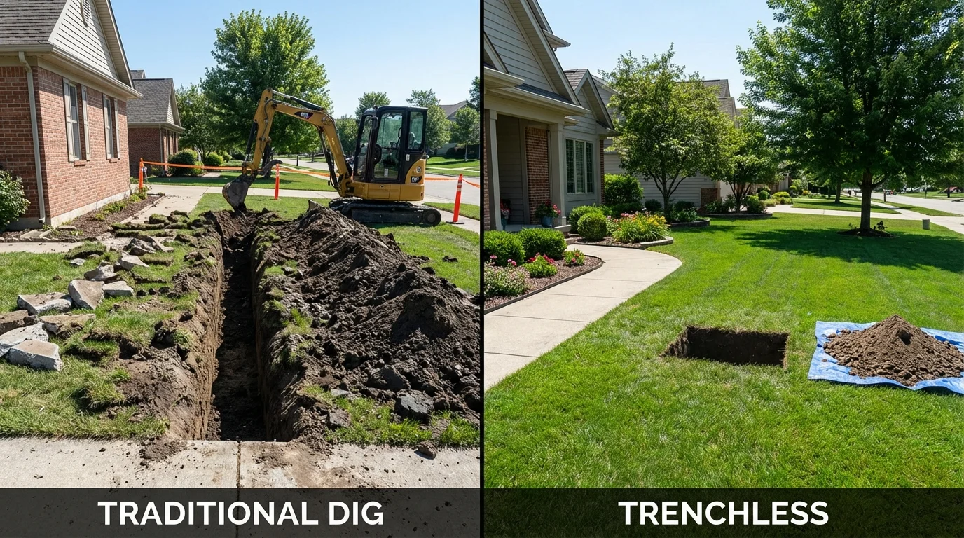 Trenchless sewer repair with minimal yard damage versus traditional excavation in East Saint Louis, IL